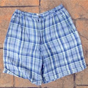 Vintage Bugle Boy Plaid Cuffed Bermuda Shorts 12 Blue White Green